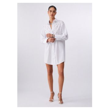 Rochie-camasa decorata cu cristale - Alb