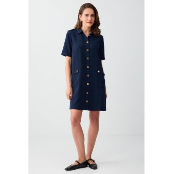 Rochie-camasa din amestec de lyocell - Bleumarin