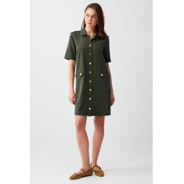 Rochie-camasa din amestec de lyocell - Kaki inchis