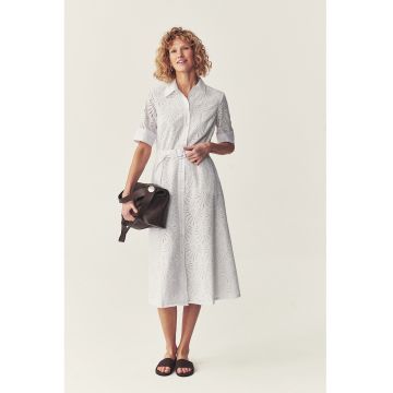 Rochie-camasa din bumbac cu broderie din dantela Sangallo - Alb