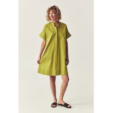 Rochie-camasa din bumbac cu croiala in A - Verde lime