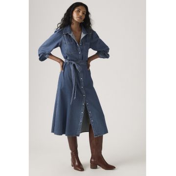 Rochie-camasa din denim - Albastru inchis