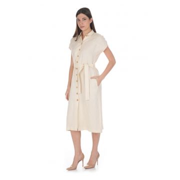 Rochie-camasa din in cu cordon in talie