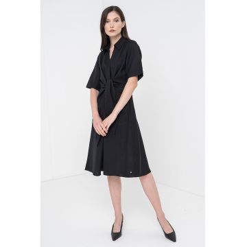 Rochie-camasa evazata din amestec de in - Negru