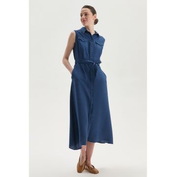 Rochie-camasa fara maneci - Albastru inchis