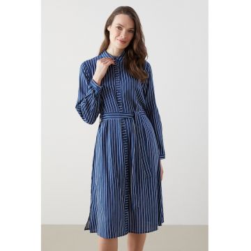 Rochie-camasa midi cu dungi - Albastru inchis