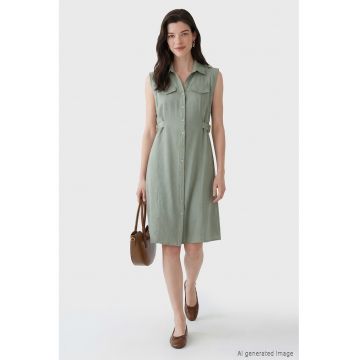 Rochie-camasa midi - Verde stins