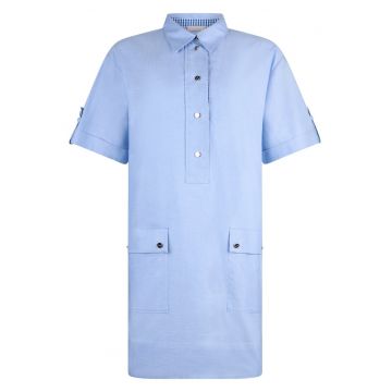 Rochie-camasa mini cu buzunare aplicate - Albastru deschis