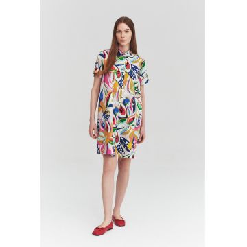 Rochie-camasa mini cu model grafic - Rosu/Alb/Galben sofran