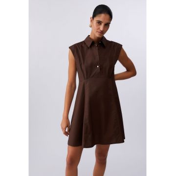 Rochie-camasa scurta cu guler clasic - Maro