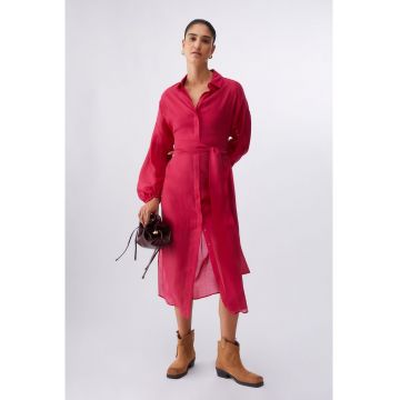 Rochie-camasa semitransparenta cu inchidere cu cordon - Bej