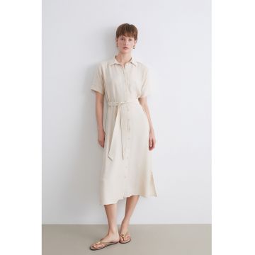 Rochie-camasa uni cu cordon - Bej deschis