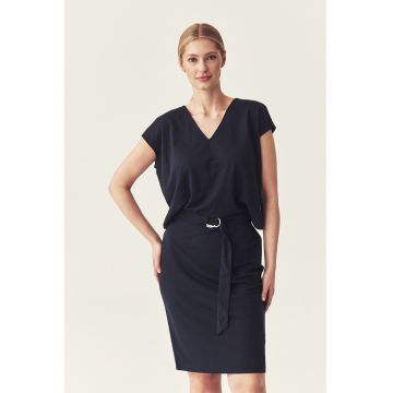 Rochie cambrata cu decolteu in V - Albastru ultramarin