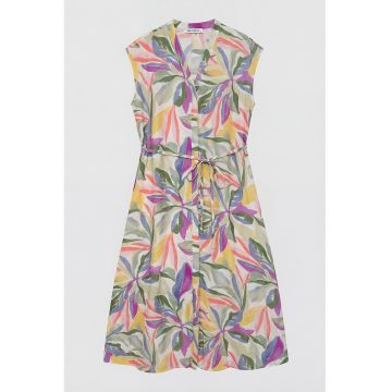 Rochie cu cordon in talie si model - Alb/Verde/Violet/Alb murdar