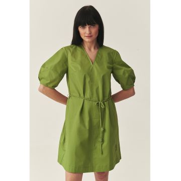 Rochie cu cordon si maneci bufante - Verde mar