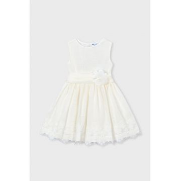 Rochie cu croiala in A si insertii de dantela - Alb