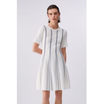 Rochie cu cusaturi decorative - Alb/Albastru