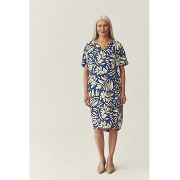 Rochie cu decolteu in V si model - Alb/Albastru royal