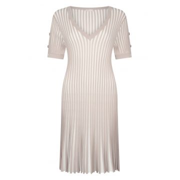 Rochie cu decolteu in V si model in dungi - Bej