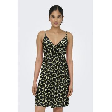 Rochie cu decolteu in V si model - Negru/Galben