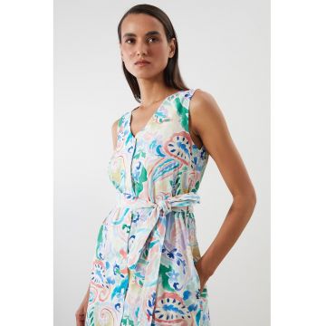 Rochie cu imprimeu paisley si buzunare - fara maneci - Multicolor
