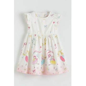 Rochie cu imprimeu si maneci scurte - Alb fildes/Roz