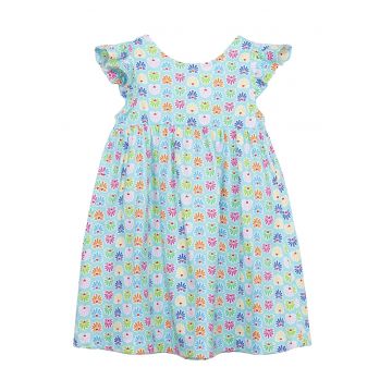 Rochie cu imprimeu si maneci scurte - Verde - Fucsia - Albastru lavanda -