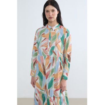 Rochie cu imprimeu si model stratificat - Verde/Portocaliu pal/Albastru azur