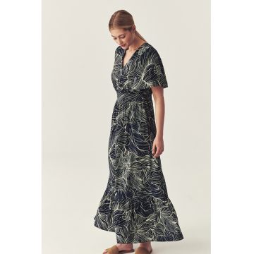 Rochie cu imprimeu si terminatie cu volane - Albastru ultramarin/Crem