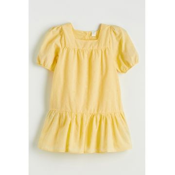 Rochie cu maneci bufante - Galben pai