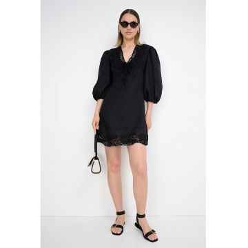 Rochie cu maneci bufante - Negru