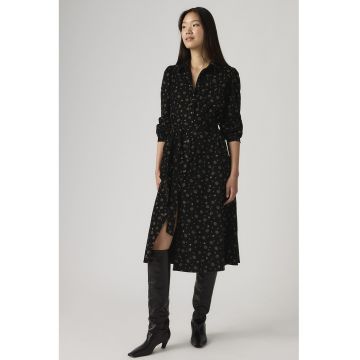 Rochie cu maneci lungi si imprimeu - Negru