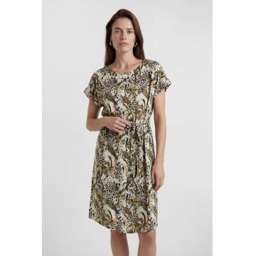 Rochie cu maneci scurte si imprimeu floral - Verde padure/Verde pal/Verde masliniu