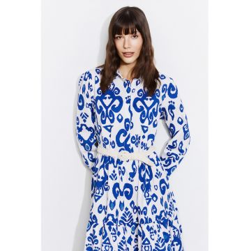 Rochie cu model floral - Alb/Albastru royal