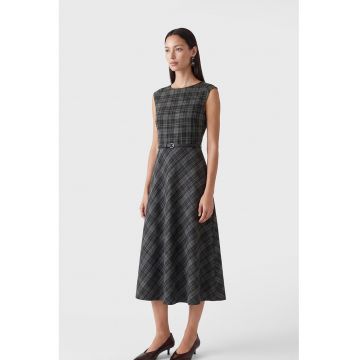 Rochie cu model in carouri - fara maneci - Negru/Gri inchis