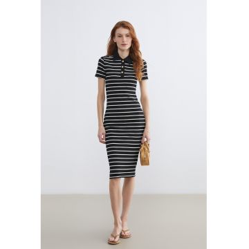Rochie cu model in dungi - Negru/Alb optic