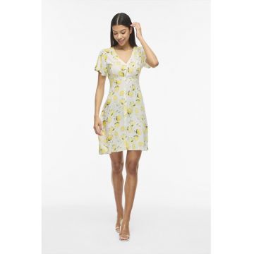 Rochie cu model lamai si nasturi - Alb/Galben