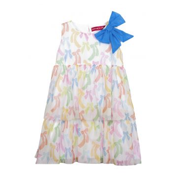 Rochie cu model stratifcat si floral - Alb - Portocaliu - Albastru -
