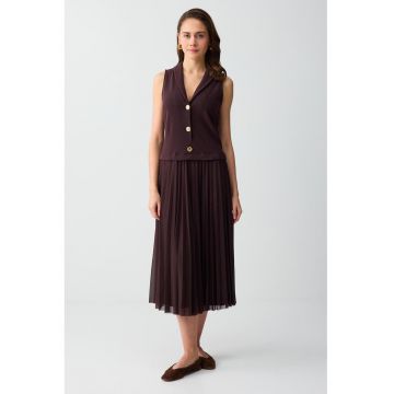Rochie cu pliuri si aspect 2in1 - Maro cognac