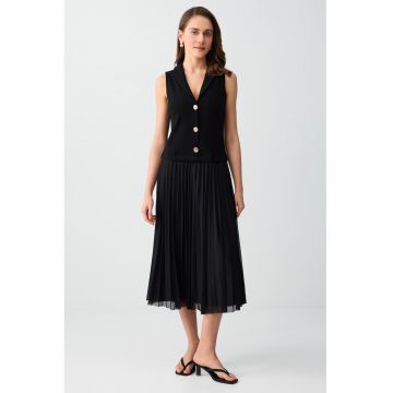 Rochie cu pliuri si aspect 2in1 - Negru