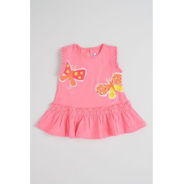 Rochie cu terminatie cu volane - Coral/Roz deschis