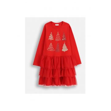 Rochie cu tul si imprimeu de Craciun