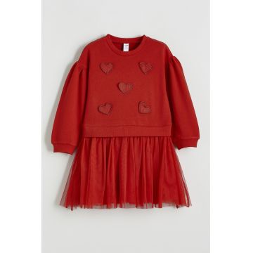 Rochie cu tutu si aplicatii cu inima - Rosu inchis