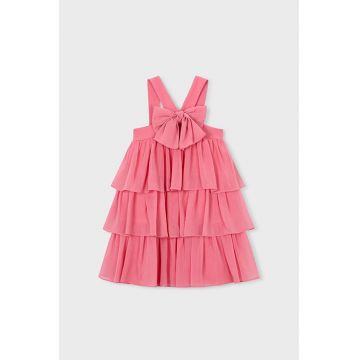Rochie cu volane - fara maneci - cu funda - Roz