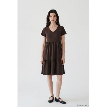 Rochie de bumbac cu aspect stratificat - Maro inchis