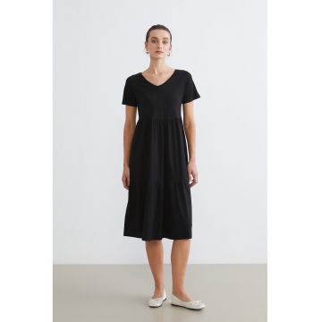 Rochie de bumbac cu aspect stratificat - Negru