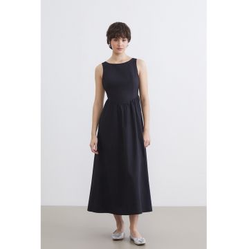 Rochie de bumbac cu decolteu pe spate - Negru stins