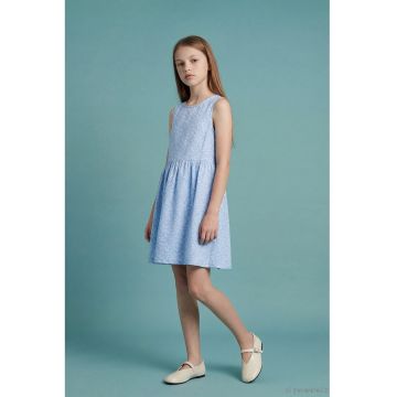 Rochie de bumbac cu model floral - Alb/Albastru pastel/Bleumarin