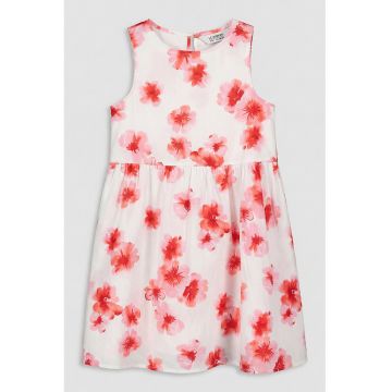 Rochie de bumbac cu model floral - Coral/Roz deschis/Alb optic