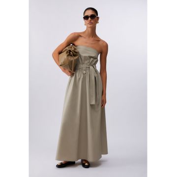 Rochie de poplin cu croiala evazata si cordon in talie - Gri